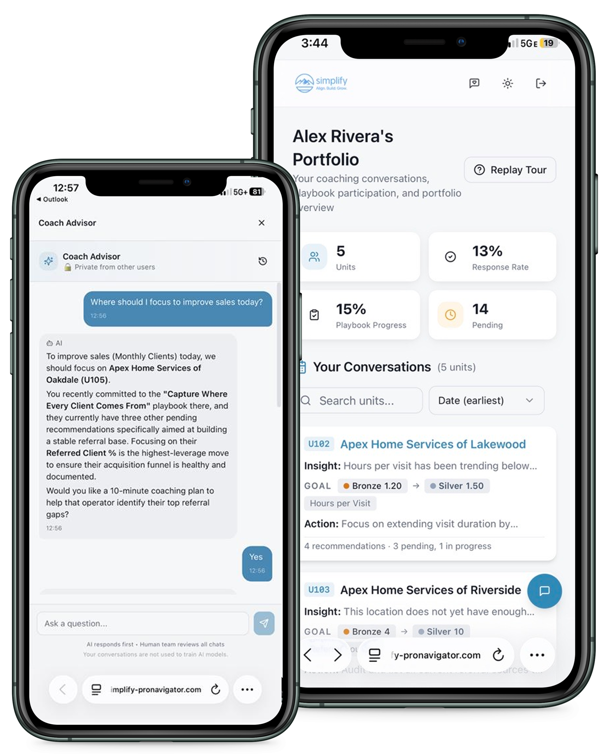 ProNavigator is Simplify’s AI-powered recommendation engine that analyzes operational data, identifies performance opportunities, and recommends what teams should do next.